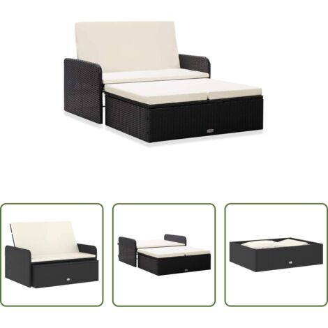 Cojín de ratán -  Set muebles de jardín 2 piezas y cojines ratán sintético negro