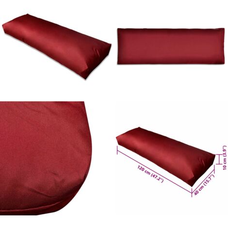 Cojín de respaldo tapizado rojo vino tinto 120x40x10 cm - Cojín de brazo - Cojín de madera