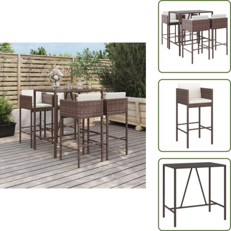 Cojín de respaldo - vidaXL Mesa y taburetes altos jardín 5 pzas y cojines ratán PE marrón - Mesa de bar