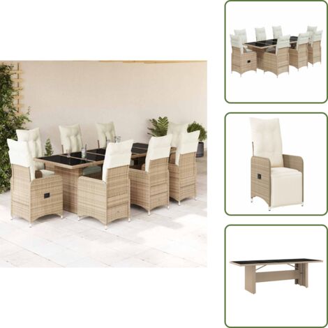 Cojín de respaldo - vidaXL Set de mesa y sillas de jardín 5 pzas y cojines ratán PE beige - Ratán sintético
