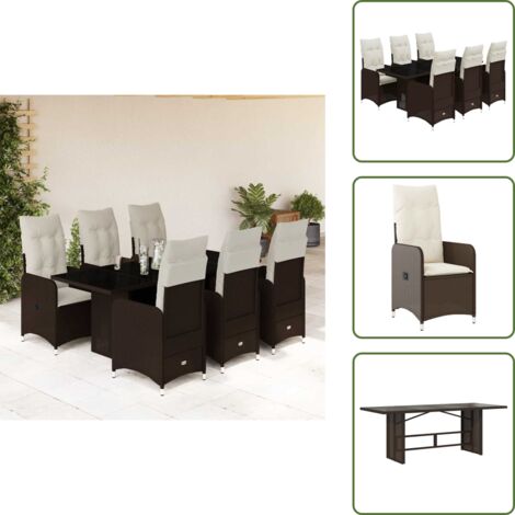 Cojín de respaldo - vidaXL Set de mesa y sillas jardín 7 pzas con cojines ratán PE marrón - Ratán sintético