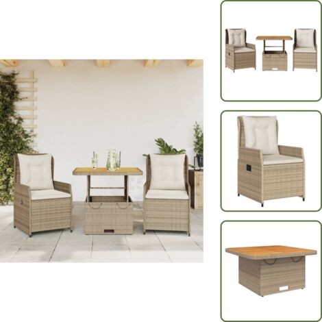 Cojín de respaldo - vidaXL Sillas y mesita de jardín 3 piezas ratán sintético cojín beige - Ratán sintético