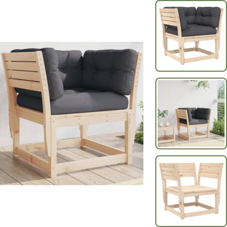 Cojín de respaldo - vidaXL Sofá de jardín con reposabrazos cojines madera maciza de pino - Diseño modular