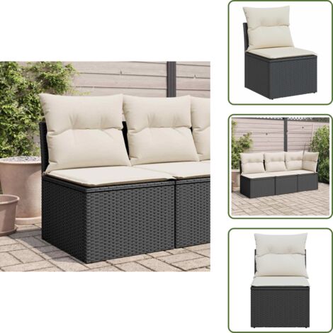 Cojín de respaldo - vidaXL Sofá de jardín sin reposabrazos con cojines ratán PE negro - Muebles de exterior