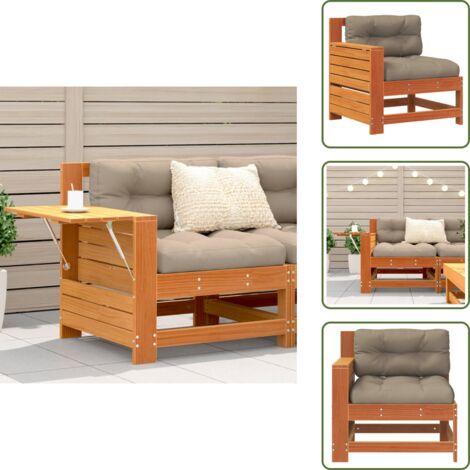 Cojín de respaldo - vidaXL Sofá jardín con reposabrazos y cojín madera pino marrón cera - Muebles de exterior