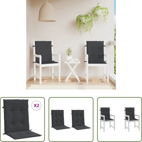 Cojín de silla -  Cojín de silla de jardín respaldo bajo 2 uds tela Oxford negro