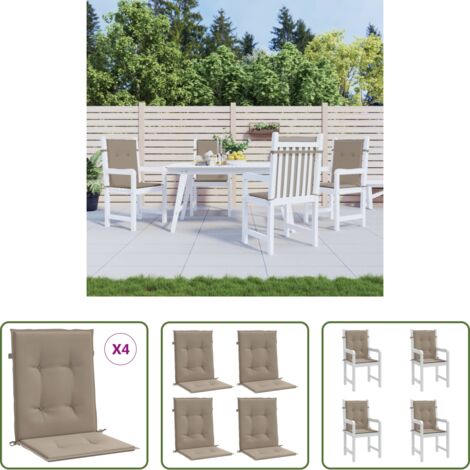 Cojín de silla -  Cojín de silla de jardín respaldo bajo 4 uds tela Oxford taupé