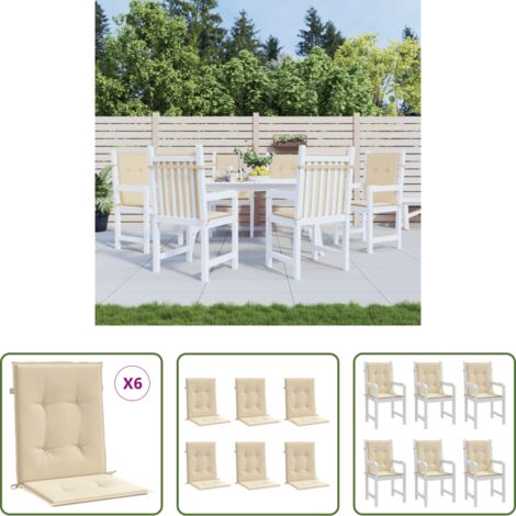 Cojín de silla -  Cojín de silla de jardín respaldo bajo 6 uds tela Oxford beige