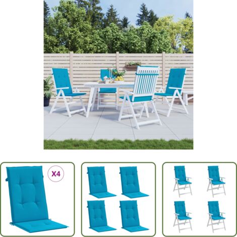Cojín de silla -  Cojín silla de jardín respaldo alto 4 uds tela azul 120x50x3 cm