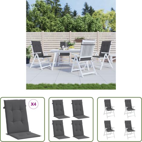 Cojín de silla -  Cojín silla de jardín respaldo alto 4 uds tela gris 120x50x3 cm