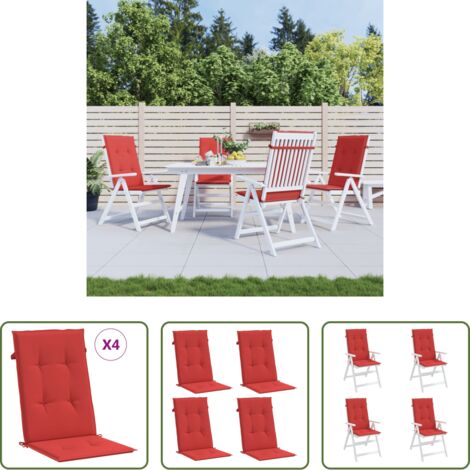 Cojín de silla -  Cojín silla de jardín respaldo alto 4 uds tela rojo 120x50x3 cm