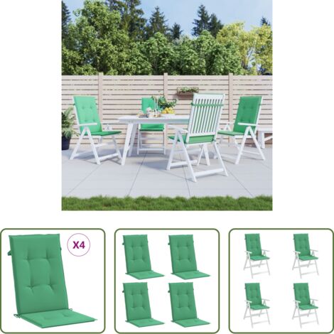 Cojín de silla -  Cojín silla de jardín respaldo alto 4 uds tela verde 120x50x3cm