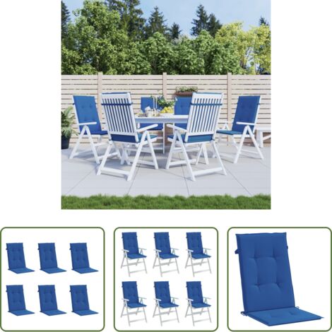Cojín de silla -  Cojín silla de jardín respaldo alto 6 uds tela azul 120x50x3 cm
