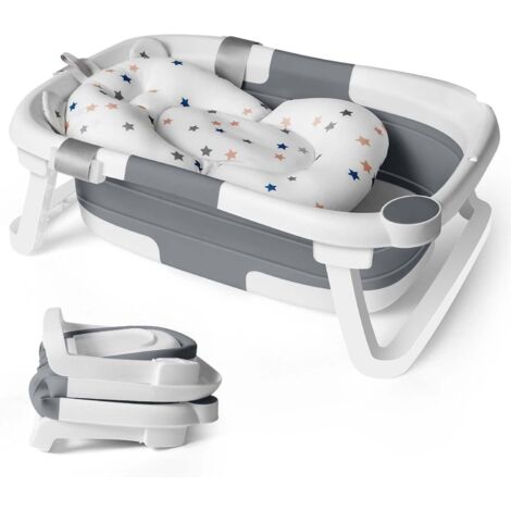 Cojín de soporte plegable para bañera de bebé, reductor de asiento para bañera infantil, hamaca, lavabo, antideslizante, cómodo, para viajes, de 0 a 3 años, color gris