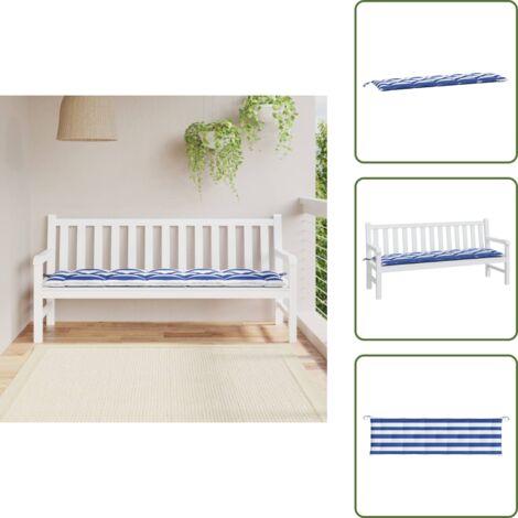 Cojín de tela oxford - vidaXL Cojín banco jardín tela Oxford a rayas azul y blanco 180x50x7cm - Cojín para patio