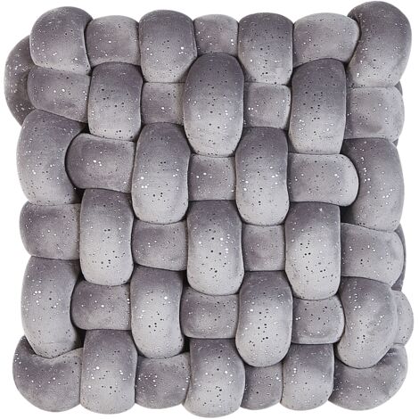 Cojín decorativo almohada nudo de terciopelo gris brillante 30 x 30 cm moderno Sirali