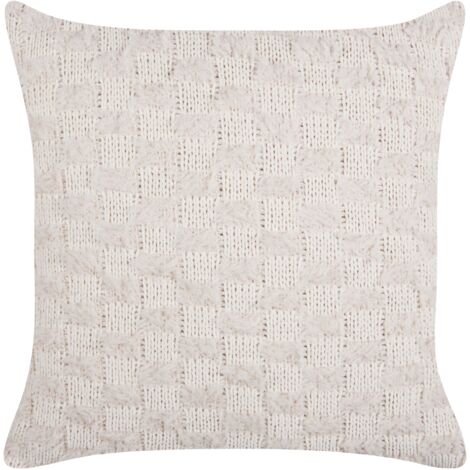 Cojín decorativo con funda de algodón de punto estampado liso funda extraíble beige 45 x 45 cm Basalim