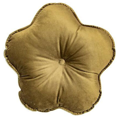 Cojín decorativo de terciopelo marrón con forma de flor.