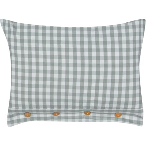 Cojín decorativo moderno botones estampado a cuadros verde y blanco 40 x 60 cm Talya