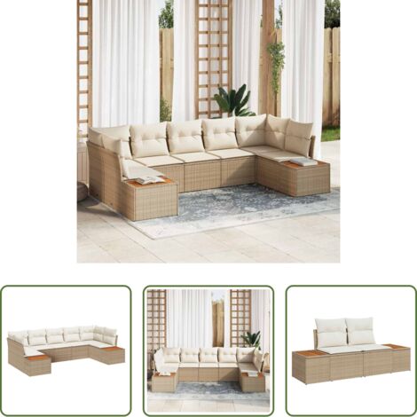 Cojín exterior -  Conjunto de sofá de jardín 7 pcs Beige ratán sintético