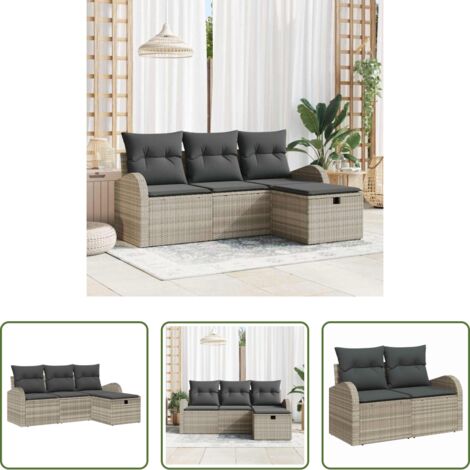 Cojín exterior -  Conjunto de sofá de jardín con cojín 4 pcs Gris claro Poliratán