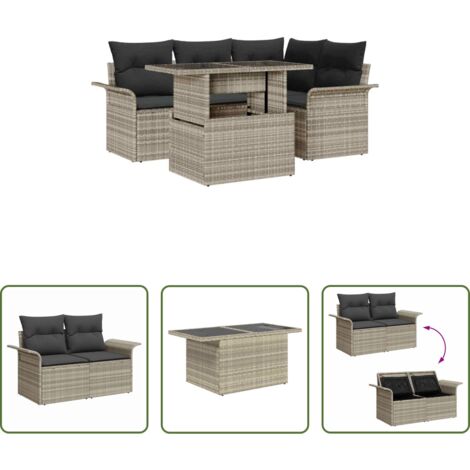 Cojín exterior -  Conjunto de sofá de jardín con cojín 5 pcs Gris Claro Poliratán
