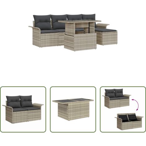 Cojín exterior -  Conjunto de sofá de jardín con cojín 6 pcs Gris Claro Poliratán