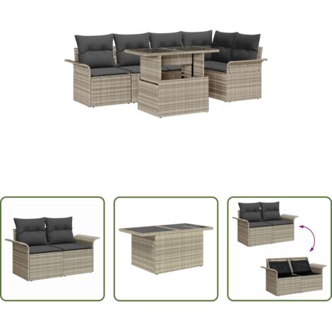 Cojín exterior -  Conjunto de sofá de jardín con cojín 6 pcs Gris Claro Poliratán