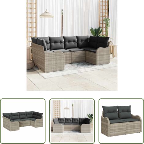 Cojín exterior -  Conjunto de sofá de jardín con cojín 6 pcs Gris claro Poliratán