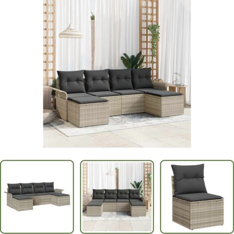 Cojín exterior -  Conjunto de sofá de jardín con cojín 6 pcs Gris claro Poliratán
