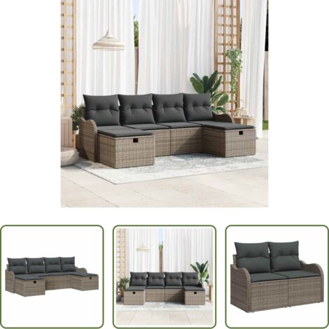 Cojín exterior -  Conjunto de sofá de jardín con cojín 6 pcs Gris Poliratán