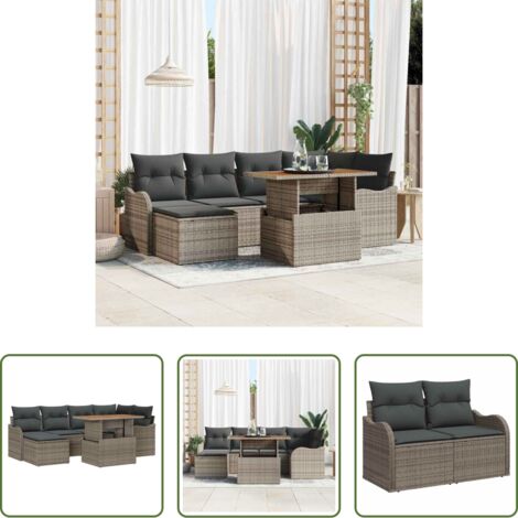 Cojín exterior -  Conjunto de sofá de jardín con cojín 7 pcs Gris