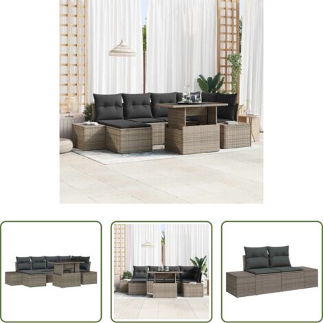Cojín exterior -  Conjunto de sofá de jardín con cojín 7 pcs Gris