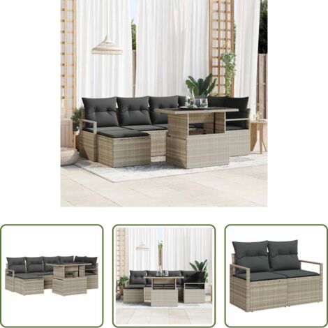 Cojín exterior -  Conjunto de sofá de jardín con cojín 7 pcs Gris claro