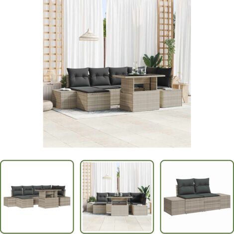 Cojín exterior -  Conjunto de sofá de jardín con cojín 7 pcs Gris claro
