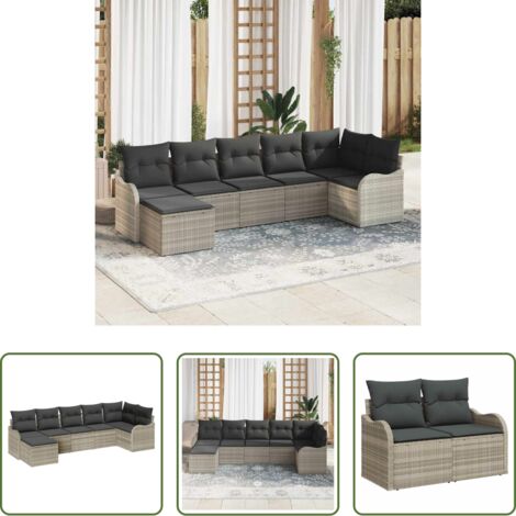 Cojín exterior -  Conjunto de sofá de jardín con cojín 7 pcs Gris claro Poliratán