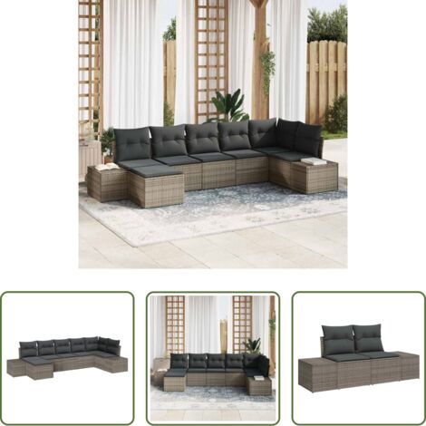 Cojín exterior -  Conjunto de sofá de jardín con cojín 7 pcs Gris Poliratán