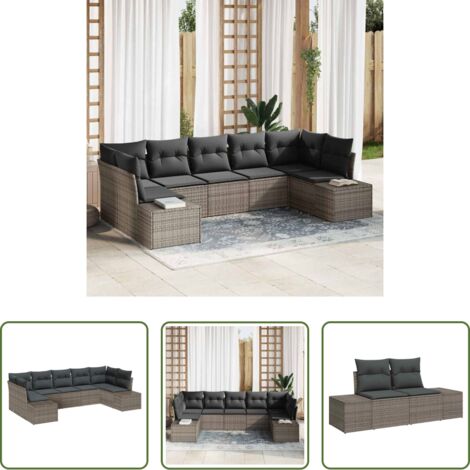 Cojín exterior -  Conjunto de sofá de jardín con cojín 7 pcs Gris ratán sintético