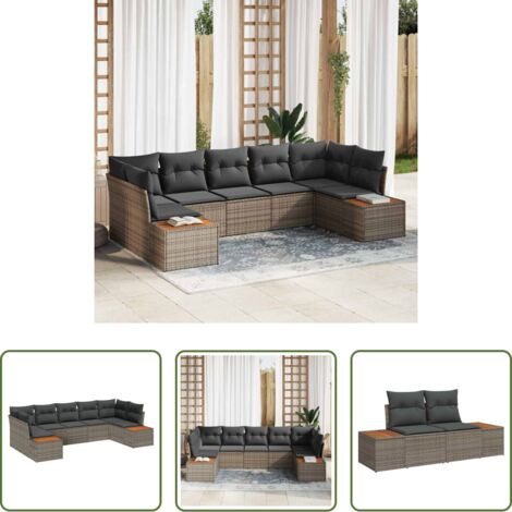 Cojín exterior -  Conjunto de sofá de jardín con cojín 7 pcs Gris ratán sintético