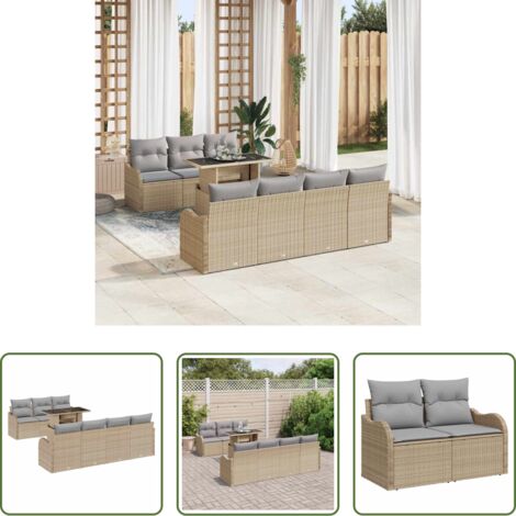 Cojín exterior -  Conjunto de sofá de jardín con cojín 8 pcs Beige Poliratán