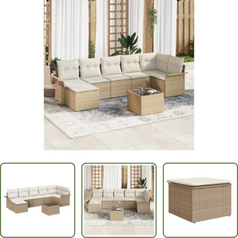 Cojín exterior -  Conjunto de sofá de jardín con cojín 8 pcs Beige Poliratán
