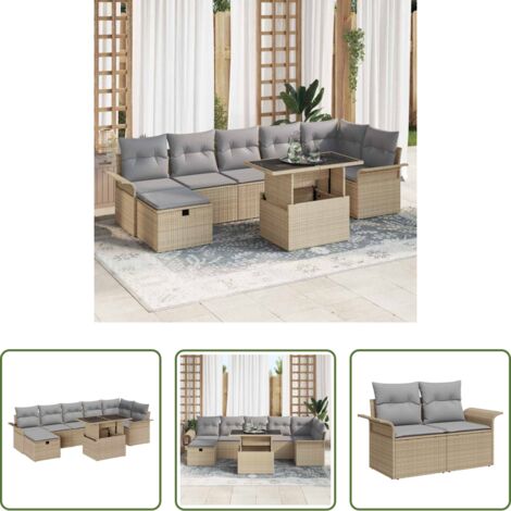 Cojín exterior -  Conjunto de sofá de jardín con cojín 8 pcs Beige Poliratán