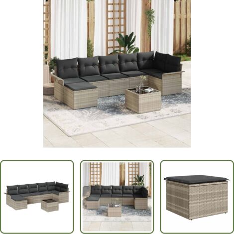 Cojín exterior -  Conjunto de sofá de jardín con cojín 8 pcs Gris claro Poliratán