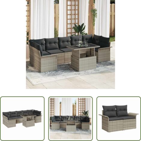 Cojín exterior -  Conjunto de sofá de jardín con cojín 8 pcs Gris Claro Poliratán