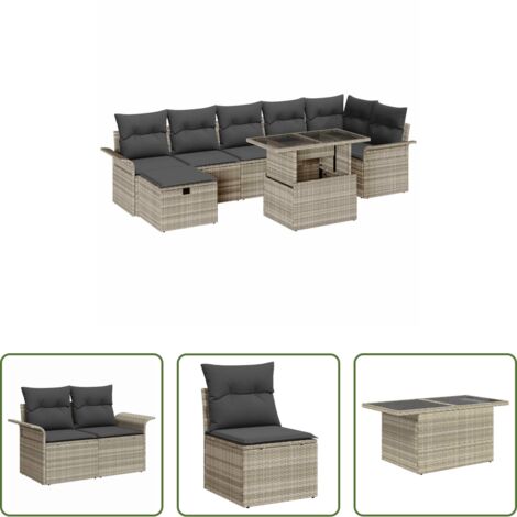 Cojín exterior -  Conjunto de sofá de jardín con cojín 8 pcs Gris claro Poliratán