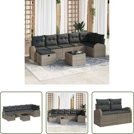 Cojín exterior -  Conjunto de sofá de jardín con cojín 8 pcs Gris Poliratán