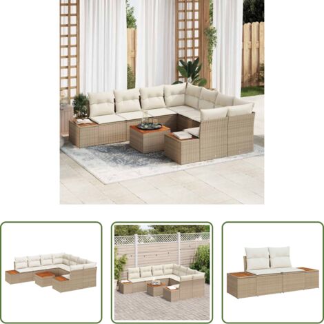 Cojín exterior -  Conjunto de sofá de jardín con cojín 9 pcs Beige Poliratán