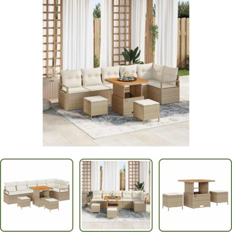 Cojín exterior -  Conjunto de sofá de jardín con cojín 9 pcs Beige Poliratán