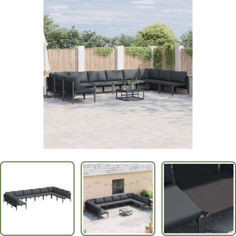 Cojín exterior -  Conjunto de sofás de jardín con cojín 10 pcs Negro Acero