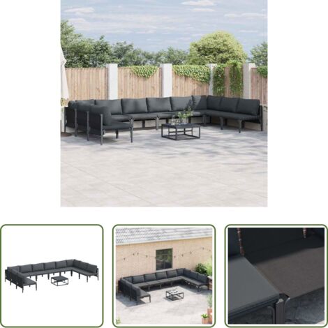 Cojín exterior -  Conjunto de sofás de jardín con cojín 11 pcs Negro Acero